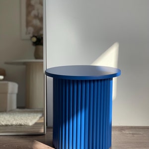 Side Table | Fluted Table | Round Fluted Table | Flower Stand | Small Pedestal Base | Cobalt Blue Table | Handmade Side Table