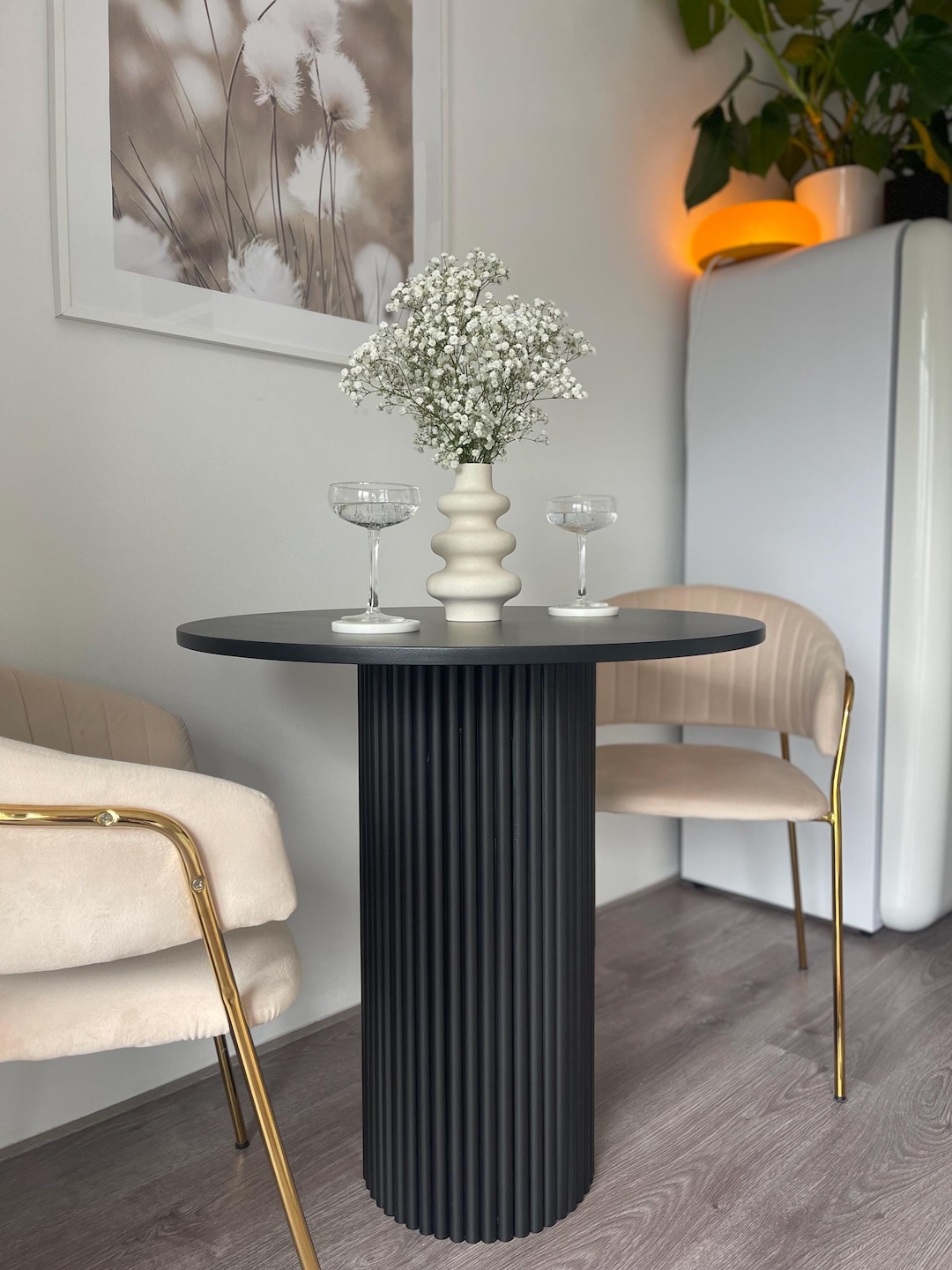 Round Dining Table Small Dining Table Fluted Dining Table Black