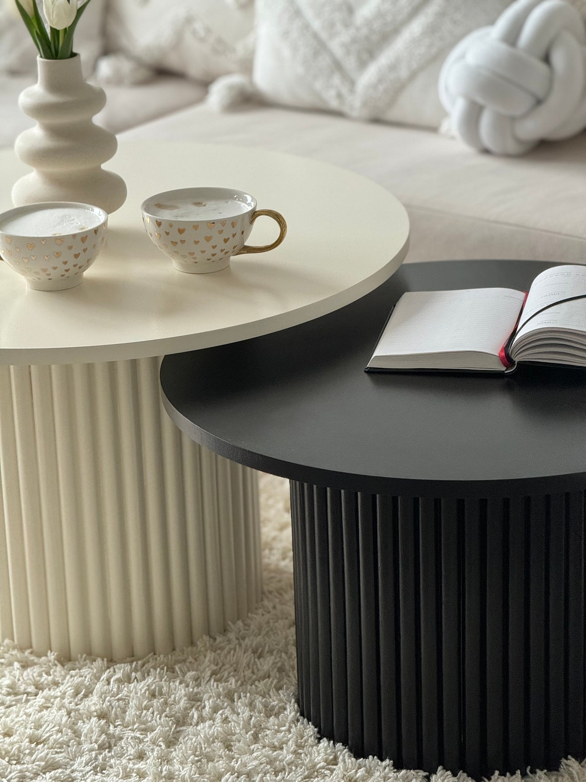 Yin and Yang Coffee Tables, Round Coffee Tables, Fluted Leg Tables - Etsy