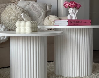 Coffee Table Round Fluted Table White End Table Side Table