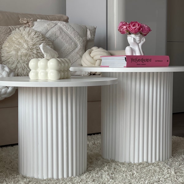 Coffee Table Round Fluted Table White End Table Side Table