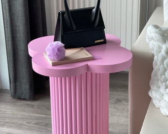 Side Table Fluted Side Table Round Fluted Table Flower Stand Small Pedestal Bedside Table