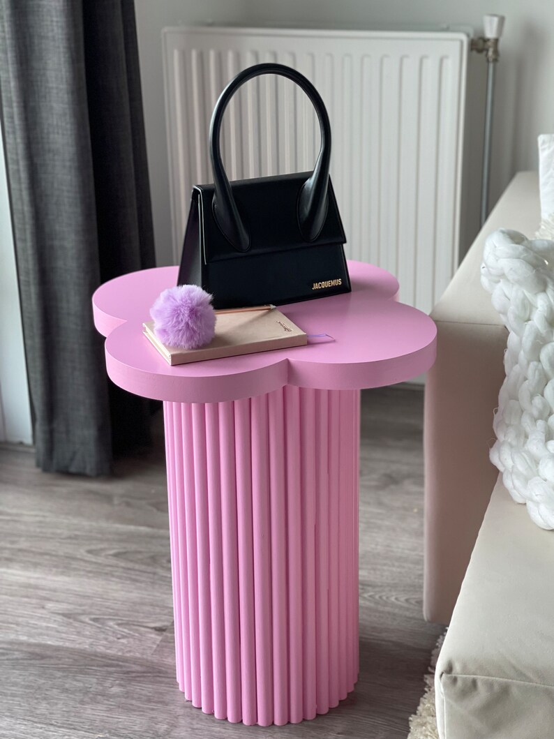 Side Table Fluted Side Table Round Fluted Table Flower Stand Small Pedestal Bedside Table image 1