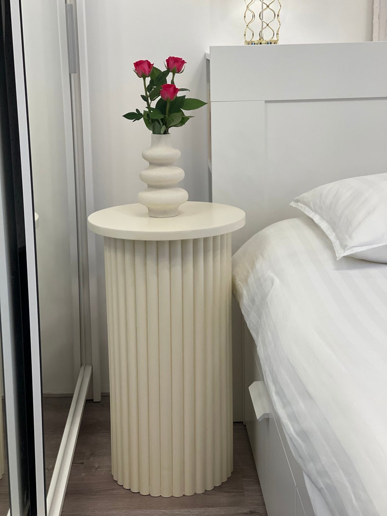 Side table, round fluted table, flower stand, fluted pedestal, fluted bedside table zdjęcie 3