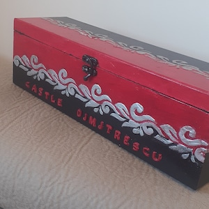 Resident Evil - Gaming gift for fans | Unique Hand Decorated Wine Box - Dimitrescu Castle | Red Silver Gothic