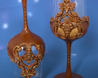 Handdekorierte Weingläser, Braun und Gold Jubiläumsgeschenk