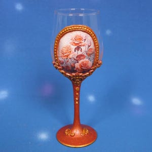 Wine Goblets Wine Glasses   Hand decorate wine glass  Flower clay cup  Anniversary Gift  Birthday Gift  Brown Gold