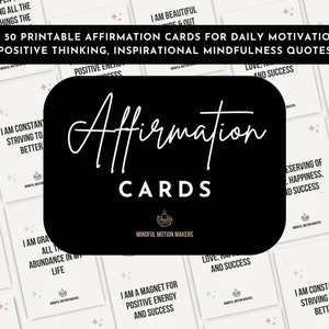 Printable Affirmation Cards for Daily Motivation and Positive Thinking, Inspirational Mindfulness Quotes for Self-Care and Empowerment