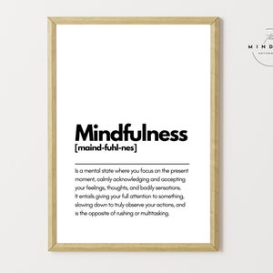 Mindfulness Definition Printable Art - Mental Health Print - Self Care Poster - Minimal - Instant Download.