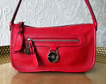 Y2K Red Mulberry Mini Schultertasche | Lederarmband Rot | Alltags-Retro-Stil | Preloved Funky Kleine Taschen | Mode-Accessoire Handtasche