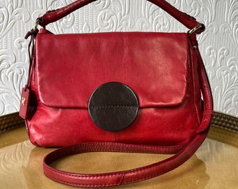 Sac à main d'occasion en cuir rouge noir Radley de l'an 2000 Retro | Accessoire multi-usages pour sacs de tous les jours | Poignée supérieure et bandoulière