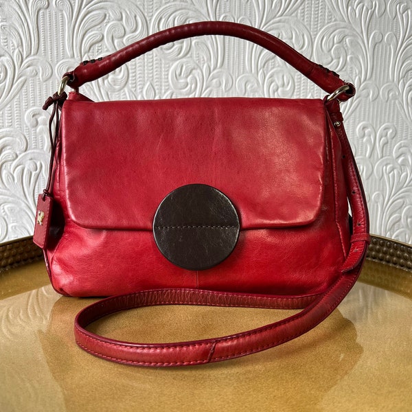 Y2K Retro Radley Red Black Leather Preloved Handbag | Everyday Bags Multiway Accessory | Top Handle & Cross Body Strap