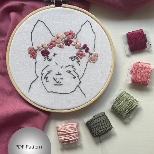 Westie Flower Embroidery, West Highland Terrier Embroidery, Dog Flower Crown Embroidery, Digital Embroidery Pattern With Instructions