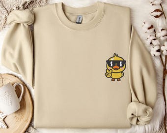 Cool Duckling Embroidered Shirt, Animal Lover Embroidery Shirt, Cute Duck Embroidered Gift, Bird Lover Tee, Trendy Duckling T-Shirt
