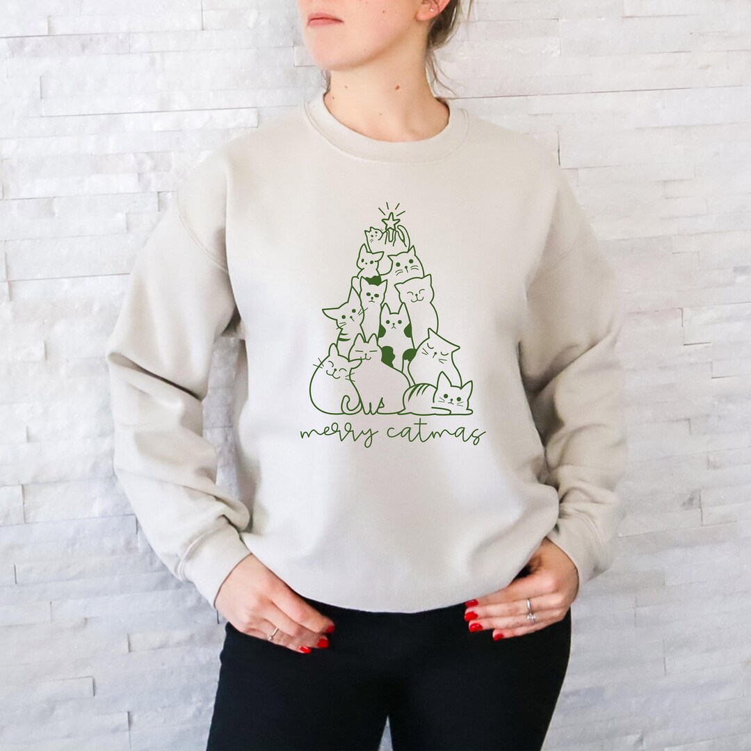 Merry Catmas Sweater Christmas Cat Tree Shirt Christmas Cat Etsy