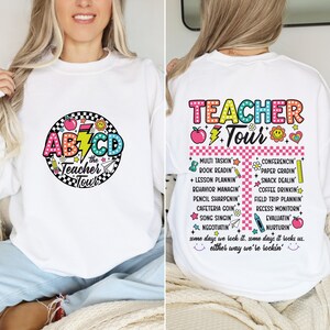 Chemise rétro de la tournée des enseignants, sweat-shirt de la tournée des enseignants ABCD, t-shirt de la rentrée scolaire, appréciation de l&#39;enseignant, t-shirt premier jour d&#39;école