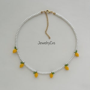 Lemon Pearl Necklace, Minimalist Pearl Jewelry Handmade Fruit Gift for Her