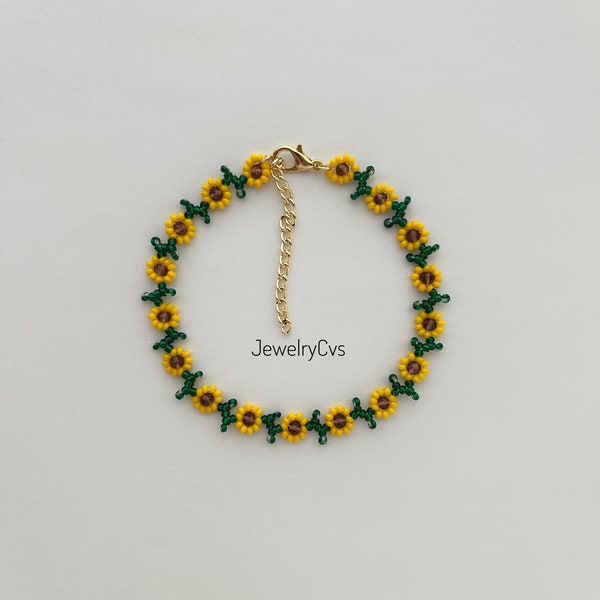 Sunflower Bead Anklet, Bracelet Girasol Gift for Women