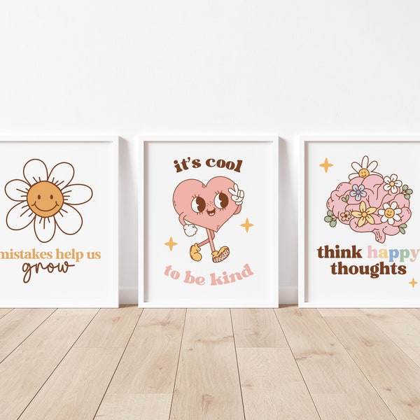 Set of 3 Playroom Printables, Retro Kids Wall Art, Classroom Decor, Playroom Wall Prints, Motivational Kids Art, Minimal Kids Room Decor