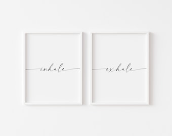 Inhale Exhale Poster, Yoga Print, Set of 2 Prints, Pilates Studio Poster, Yoga Gifts, Bedroom Wall Art, Home Gym Decor, Boho Printables