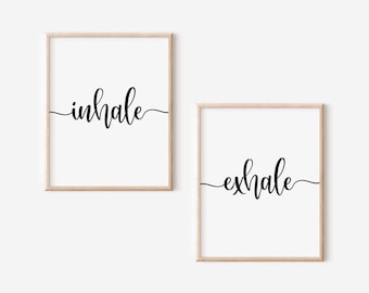Inhale Exhale Print, Yoga Poster, Set of 2 Prints, Pilates Poster, Yoga Gifts, Breathe Print, Bedroom Wall Art, Gym Decor, Boho Printables