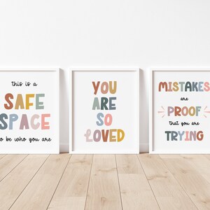 Set of 3 Boho Playroom Printables, Classroom Decor, Playroom Wall Prints, Motivational Kids Art, Minimal Kids Room Decor, Positive Wall Art