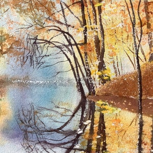 Autumn Watercolor Painting Nature Reflections Water Autumnimpressions