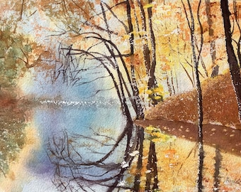 Autumn Watercolor Painting Natur Reflections Water Autumnimpressions