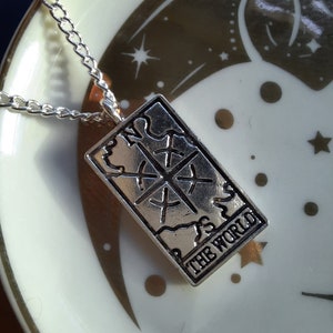 The World Tarot Card Necklace - Tarot Necklace, Tarot Card Jewellery, Fortune Telling, Major Arcana, Spiritual Necklace, Witch Necklace