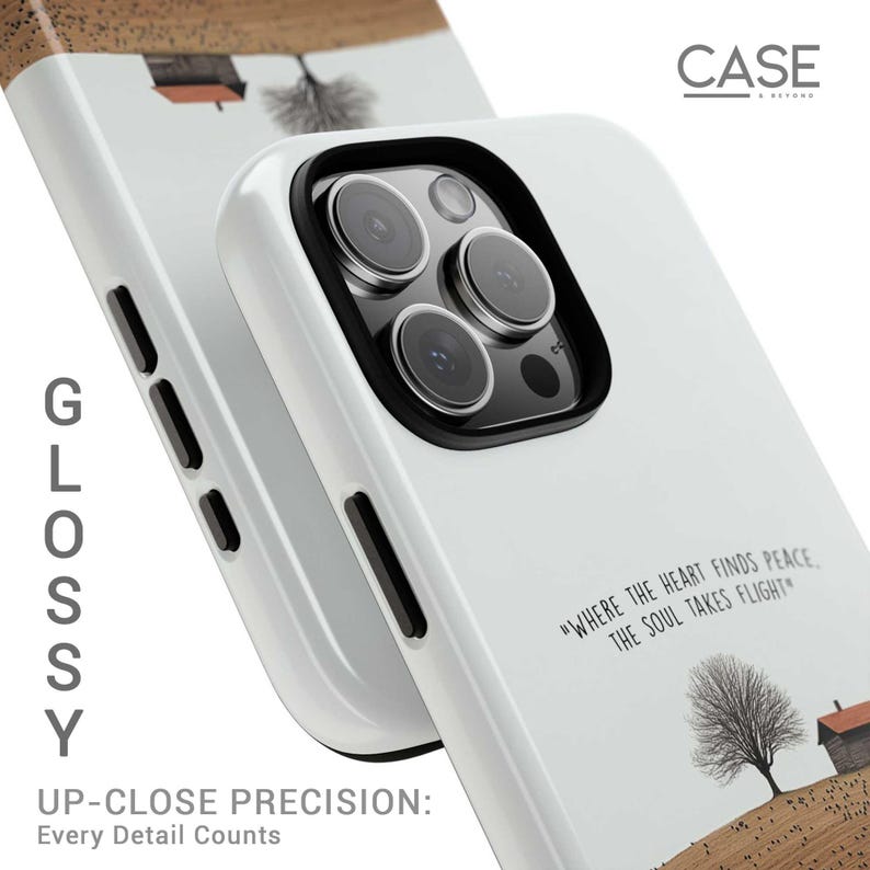 Minimalist Countryside Quote Phone Case, Peaceful Tree and Cottage