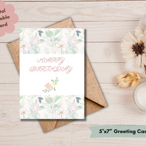 Digital Happy Birthday Card Pink Floral Birthday Card Print at Home Printable Birthday Card For Her