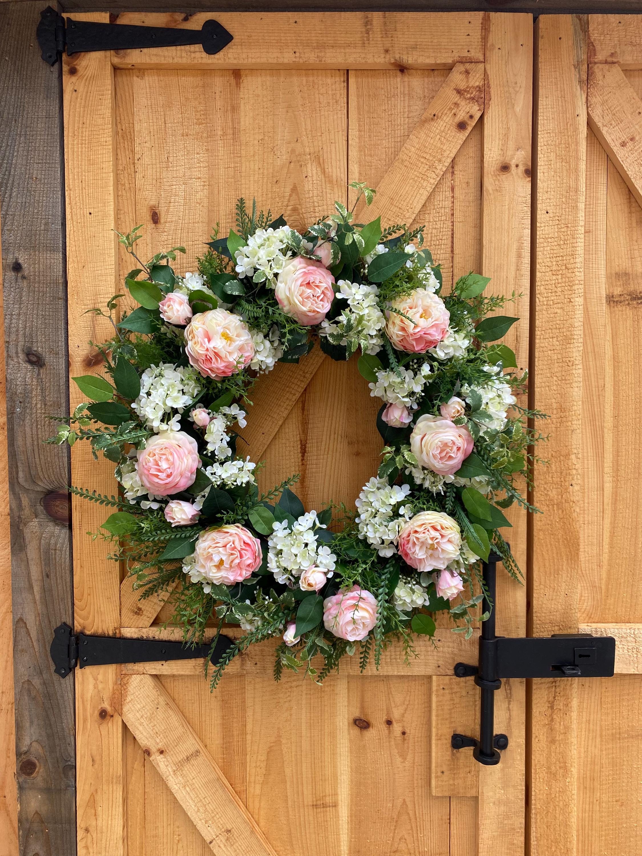 Pink Rose Wreath, Spring Summer Front Door Wreath, Everyday Floral ...
