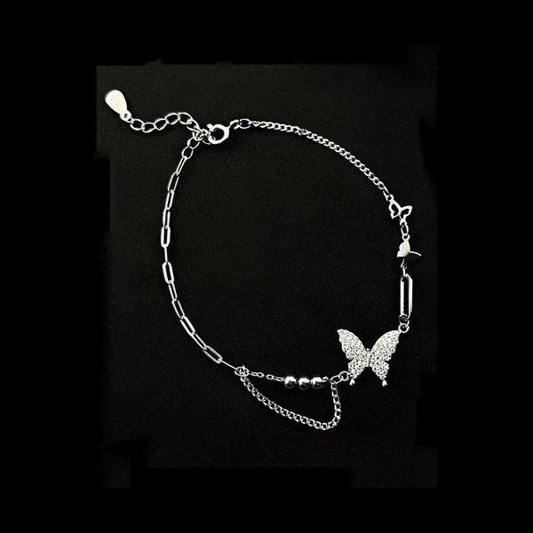 Pulsera de Mariposa de Plata de Ley 925 Joyería Artesanal Diseño Elegante  Hecho a Mano Pulsera con dije de Cristal Regalo de Boda para Ella