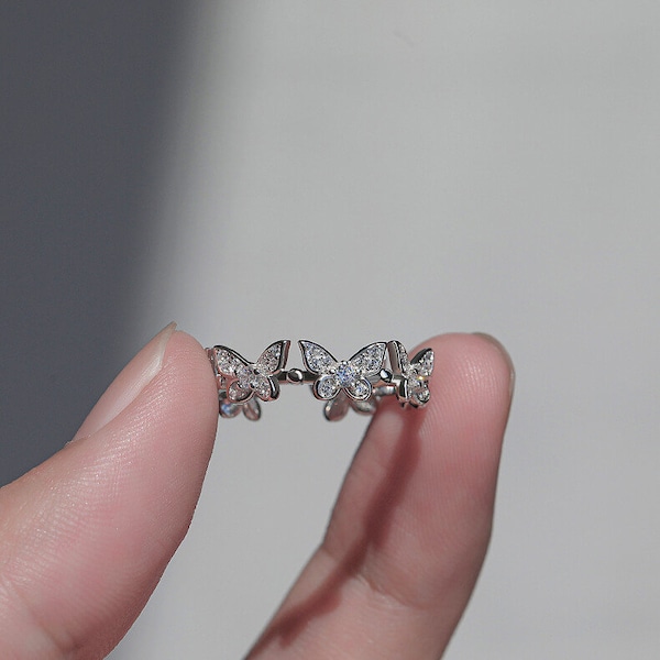 Anillo Abierto de Mariposa de Plata de Ley 925 con Circonita  Regalo Ideal para Mujer, Boda,Cumpleaños,Joyas de Plata 925 para Amiga , Novia