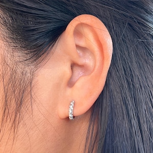 Dainty Diamond Earrings • Huggie Earrings • Sterling Silver Earrings • Stacking Earrings for Women •  Gemstone Hoops • Gift for Her