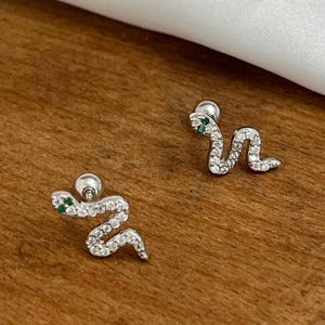Dainty Snake Studs Earrings with Diamonds • Sterling Silver Statement Earrings •Perfect Gift for Animal Lover •Birthday Gift for Best friend