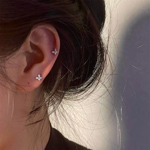 2 Piezas Piercings Orejas Mariposa de Hipoalergénico con Circonita Pendientes de Plata de Ley 925 para Mujer Pendientes Pequeño para Dormir