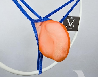MV-THCU4 Hector Mesh Orange Cobalt Low Micro Heren Triangle See-Thru String - Handgemaakt herenondergoed, badmode