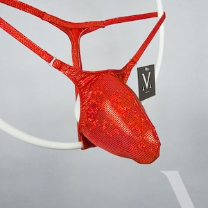 Xeno Shattered Glass Red Holo Coney Bulge Y Thong - Handmade Men Underwear MV-3U1BB