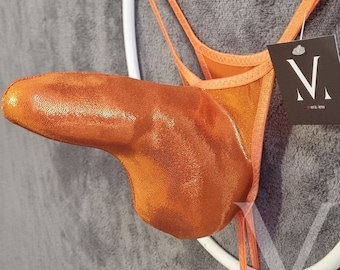 Eros Amazon Orange Shine MV-50396 Rocket Shaft Triangle Tanga String - Handmade Men Underwear Swimwear