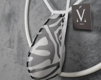 Aker Mesh Zebra Weiß Schmale Banana Herren Ring String Bikini VM-Y7JXR