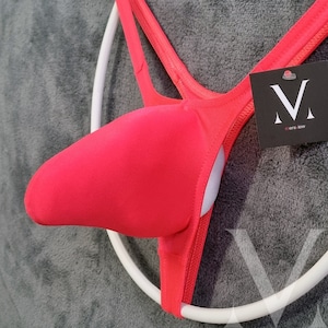 Hades Intense Neon Coral MV-33VY1 Big Bulge Mens Thong - Handmade Men Underwear Swimwear