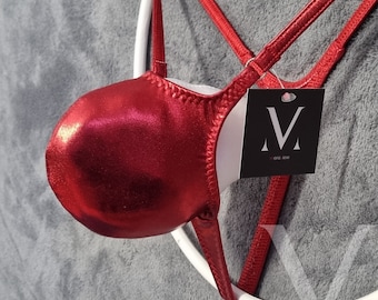 Aion Metallic Red MV-326F3 Mini Bulge Mens Y-Thong - Handmade Men Underwear Swimwear