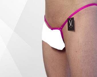 String anneau arrière pour homme avec harnais extrême ouvert MV-4980D rose uni - Sous-vêtements faits main pour homme