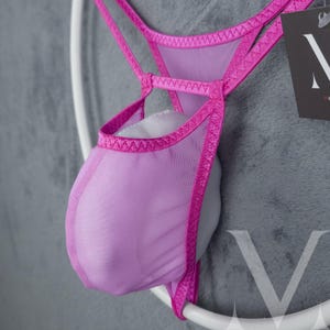 Eter Mesh Baby Pink Shocking Pink MV-O79C9 Open Bag Mens See Thru String - Handmade Men Underwear Swimwear