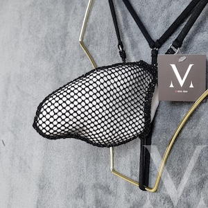 Leto Mesh Black Glitter MV-37DAB Pico 3D Bulge Mens See Through Tanga String - Handmade Men Underwear Swimwear