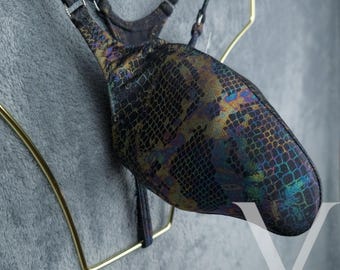 Handmade Snakeskin Petrol Holo G-String – Mens Underwear Swimwear