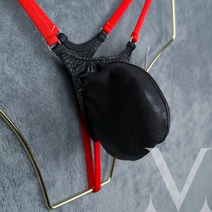 Timon Mystique Black Red MV-JJPM3 Micro Mini Bulge Mens Tanga String - Handmade Men Underwear Swimwear