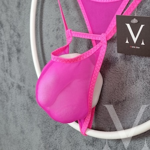 Eter Mesh Pink Cerise MV-Z174V Open Bag Mens See Thru String - Handmade Men Underwear Swimwear