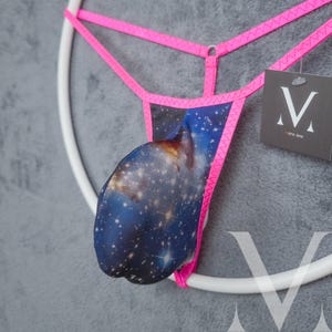 Ares Galaxy Neon Pink MV-8ZBHT Narrow Sensual Mens String Thong - Handmade Men Underwear Swimwear